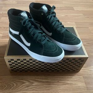 Vans Dark Green and White High-Top Sneakers